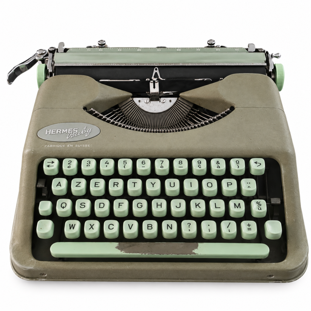 Hermes Baby máquina de escribir vintage suiza con teclado AZERTY